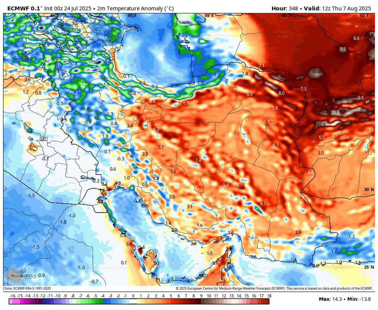 احتمال وقوع کاهش محسوس دمای هوا از اواسط مرداد ماه !